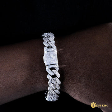 14mm Iced Prong Cuban Bracelet In 18k White Gold Plated ZUU KING